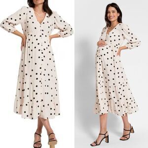 Seraphine Womens 14 Polka Dot Tiered Maternity Midi Dress Button Front Nursing